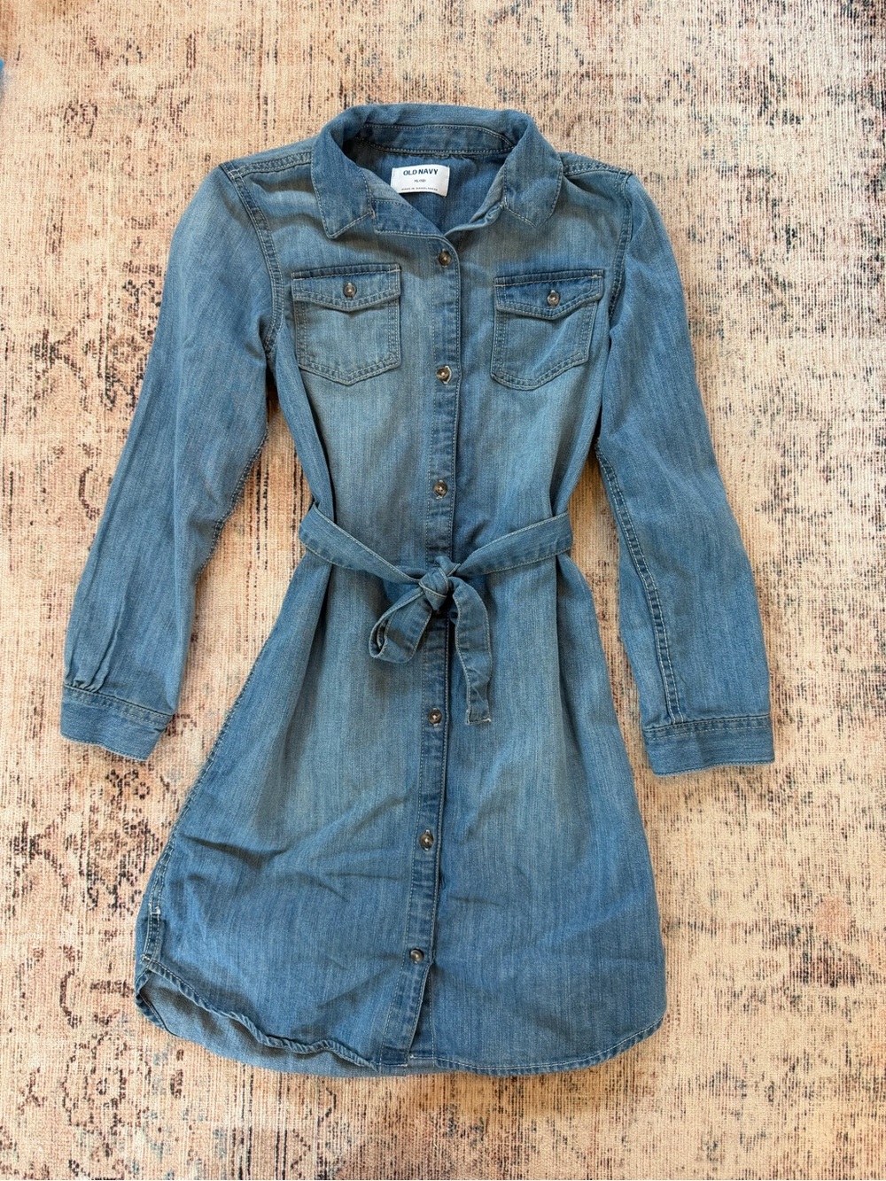 Old Navy Light Blue Denim Shirt Dress with Waist Tie
